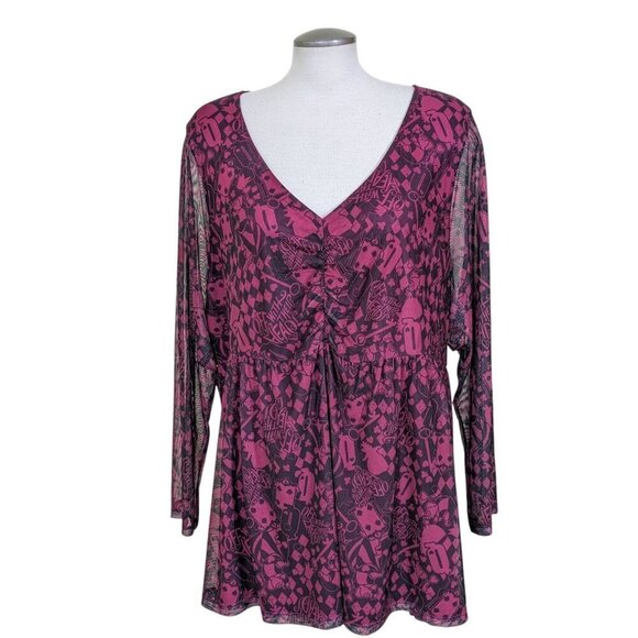 Torrid 4 Disney Villains Queen of Hearts Top 4X Long Sleeve Cinch Front Mesh - Picture 4 of 9